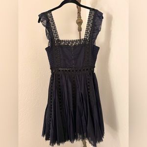 Free People Black Dress with Crochet Lace Detail & Fitted Bodice (Small)